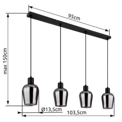 Globo - Luster na lanku 4xE27/40W/230V čierna