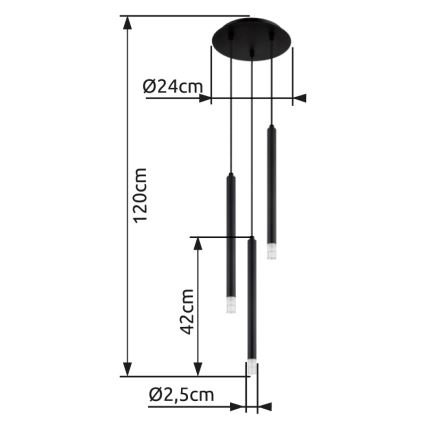 Globo - Luster na lanku 3xG9/4W/230V pr. 24 cm čierna