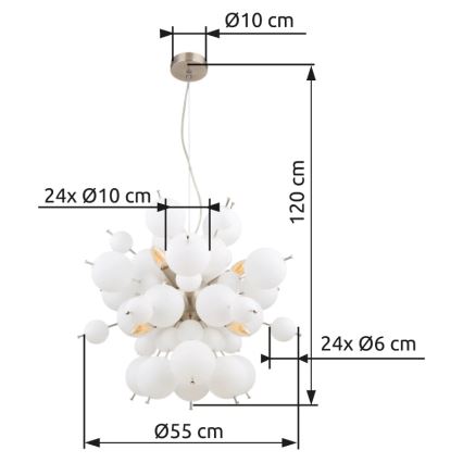 Globo - Luster na lanku 6xE14/25W/230V pr. 55 cm biela
