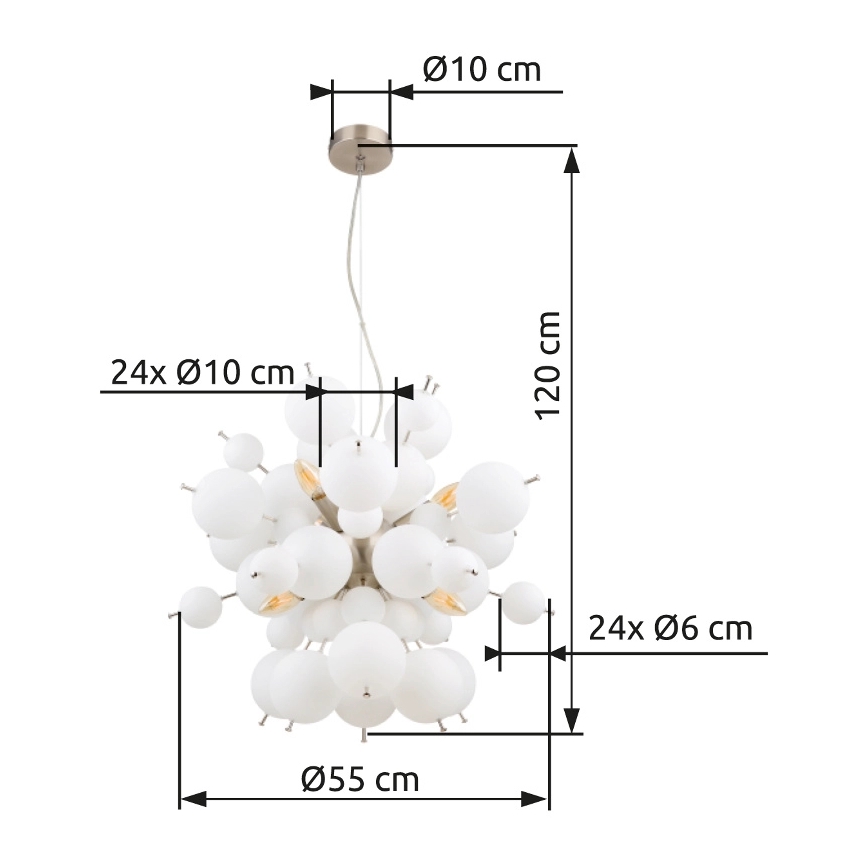 Globo - Luster na lanku 6xE14/25W/230V pr. 55 cm biela
