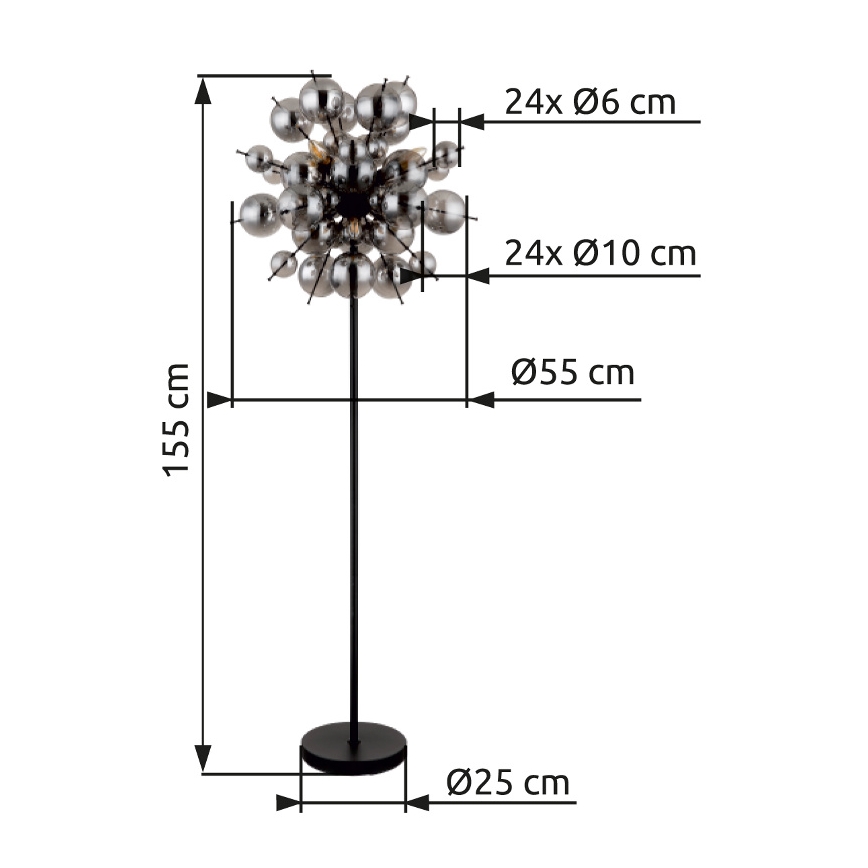 Globo - Stojacia lampa 6xE14/25W/230V čierna/dymová