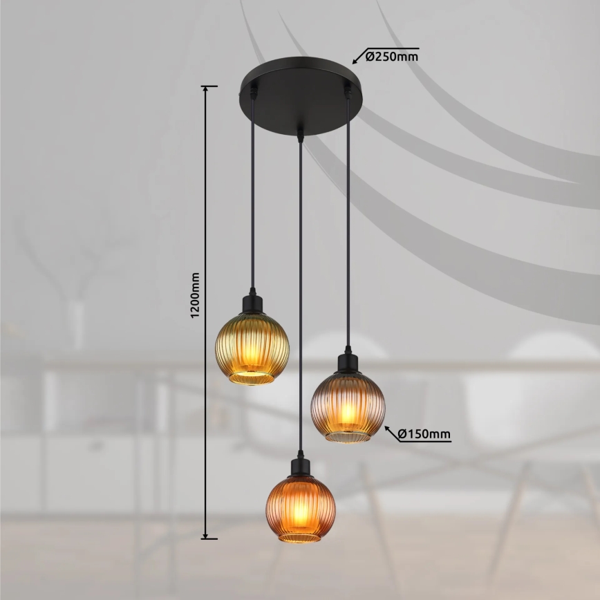 Globo - Luster na lanku 3xE27/25W/230V pr. 36 cm meď/zelená/modrá