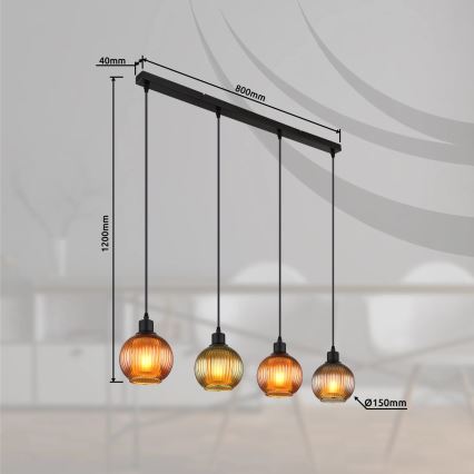 Globo - Luster na lanku 4xE27/25W/230V meď/zelená/modrá