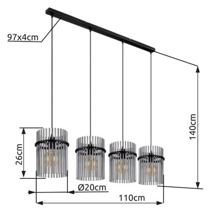 Globo - Luster na lanku 4xE27/60W/230V čierna