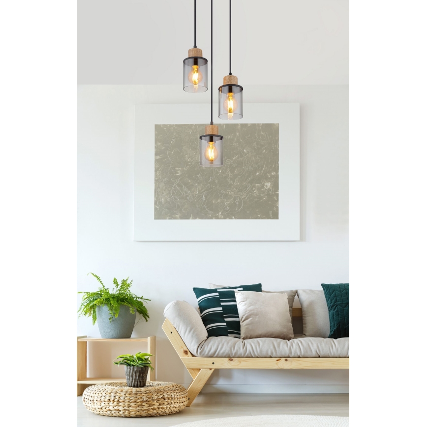 Globo - Luster na lanku 3xE27/15W/230V pr. 27 cm dub