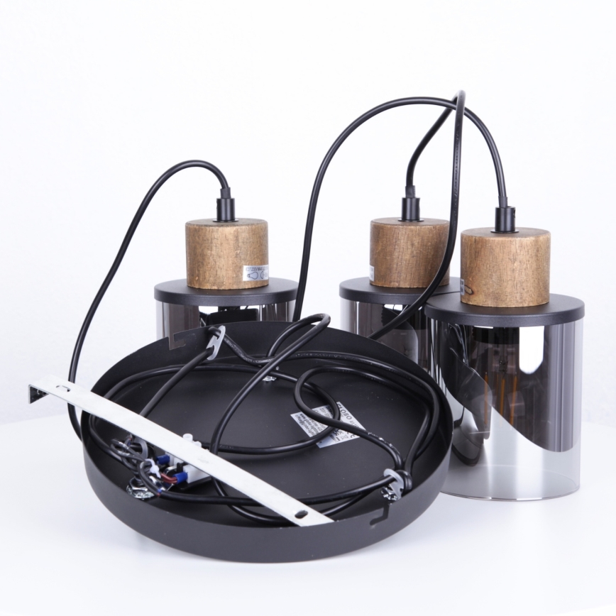 Globo - Luster na lanku 3xE27/15W/230V pr. 27 cm dub