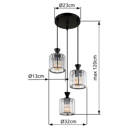 Globo - Luster na lanku 3xE27/60W/230V pr. 32 cm čierna