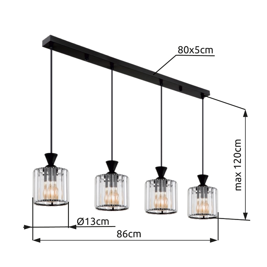 Globo - Luster na lanku 4xE27/60W/230V čierna