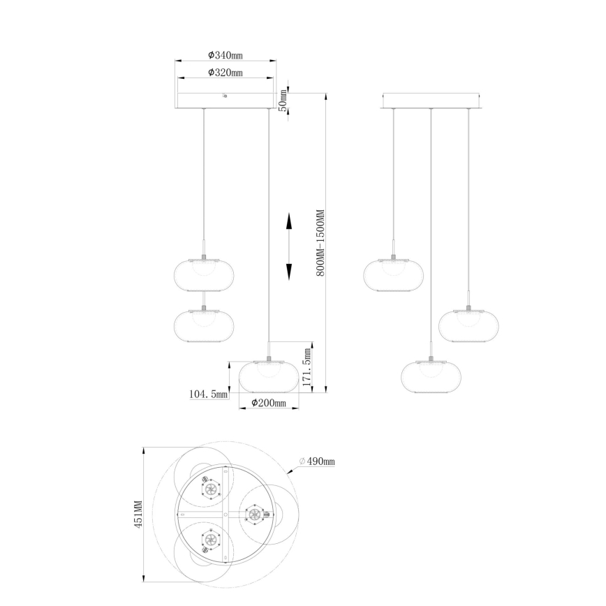 Globo - LED Luster na lanku 3xLED/6W/230V