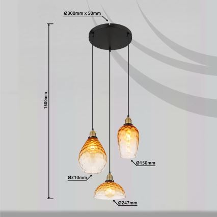 Globo - Luster na lanku 3xE27/60W/230V pr. 46 cm oranžová