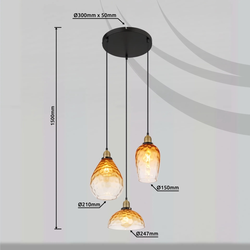 Globo - Luster na lanku 3xE27/60W/230V pr. 46 cm oranžová