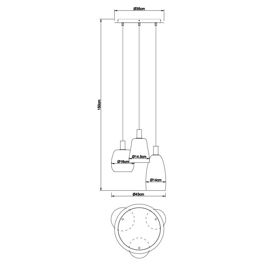 Globo - Luster na lanku 3xE14/40W/230V pr. 43 cm mosadz