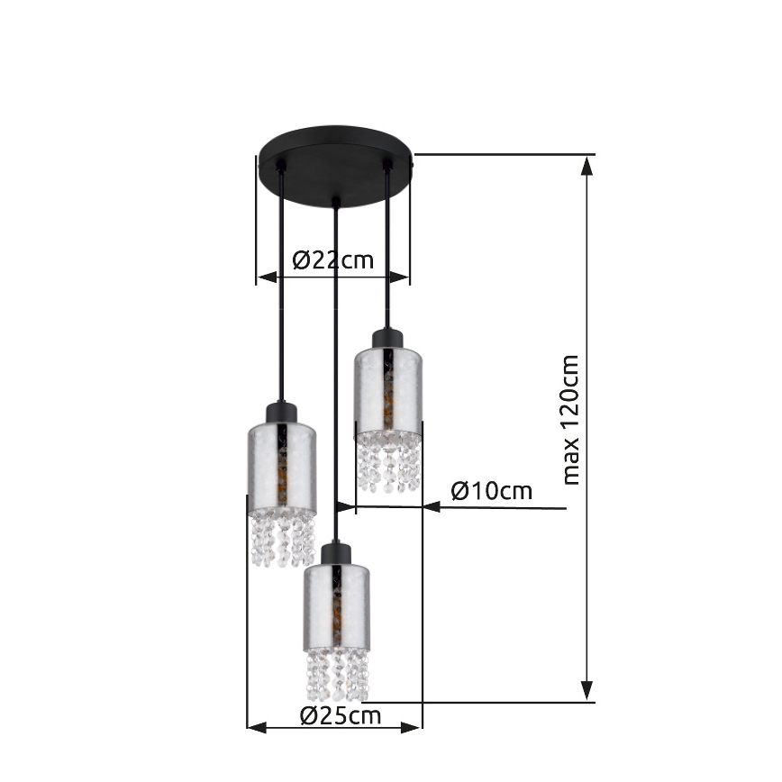 Globo - Luster na lanku 3xE27/40W/230V pr. 25 cm čierna