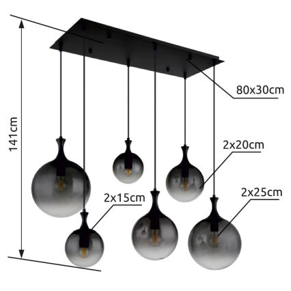 Globo - Luster na lanku 6xE27/10W/230V čierna