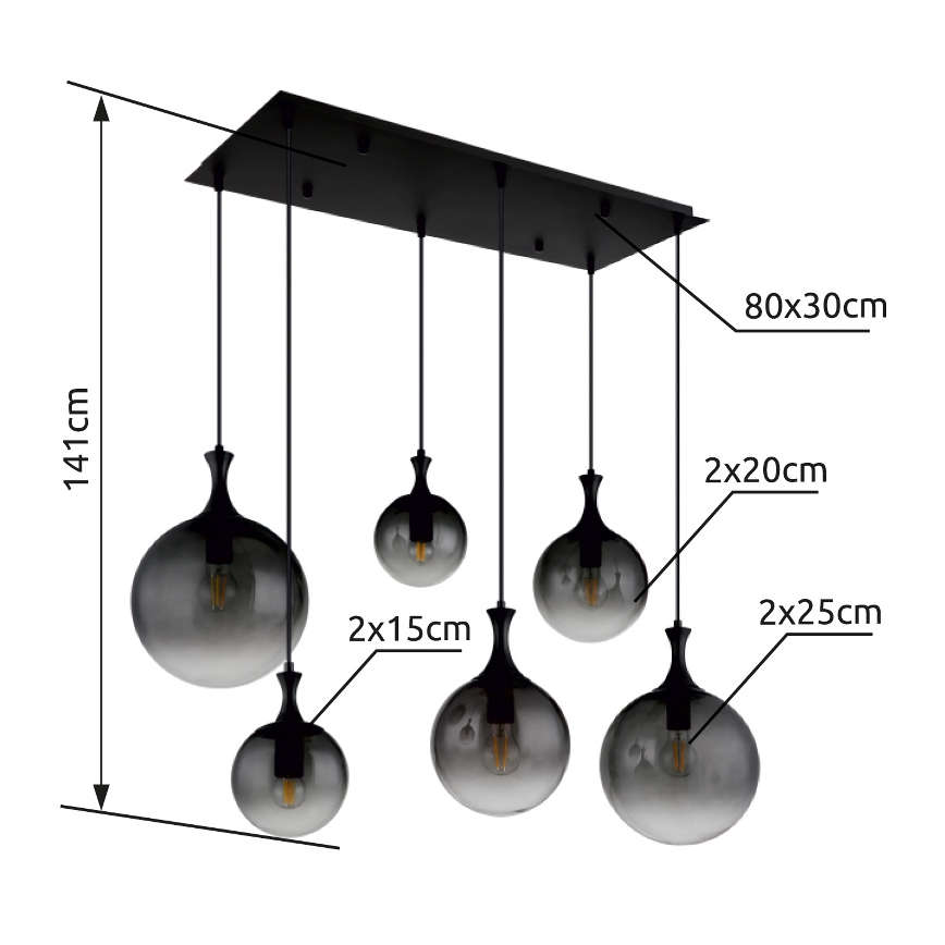 Globo - Luster na lanku 6xE27/10W/230V čierna