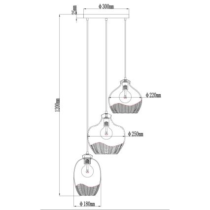 Globo - Závesný luster na lanku 3×E27/60W/230V, priemer 45 cm