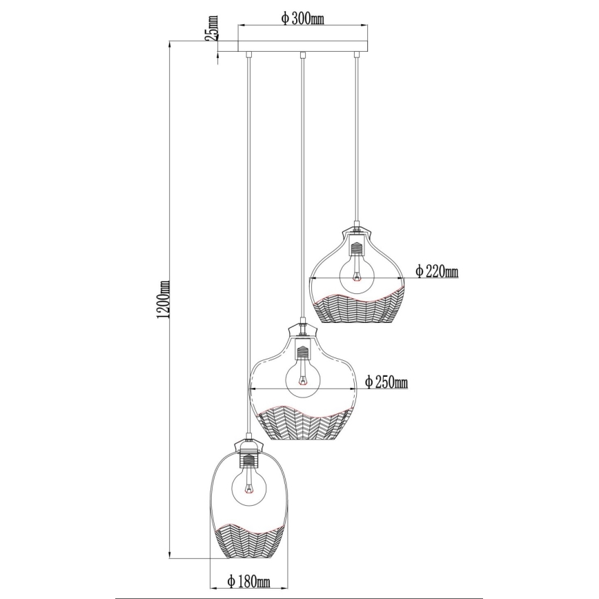 Globo - Závesný luster na lanku 3×E27/60W/230V, priemer 45 cm