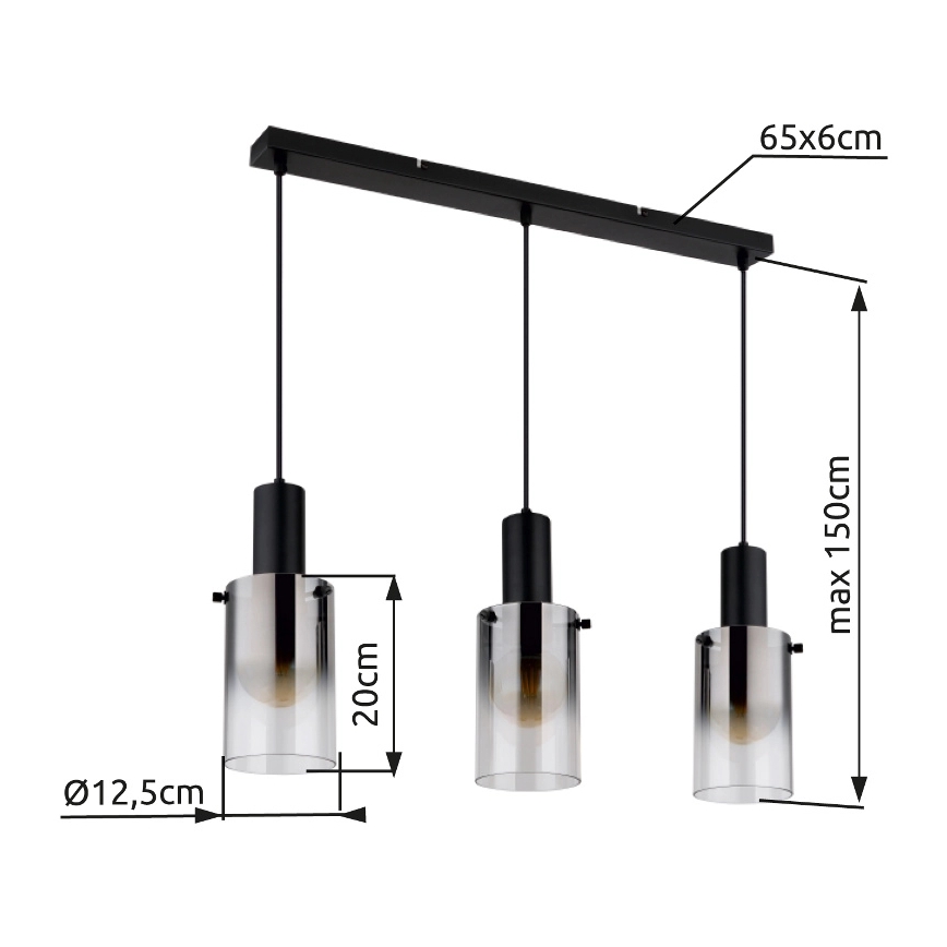 Globo - Luster na lanku 3xE27/40W/230V čierna