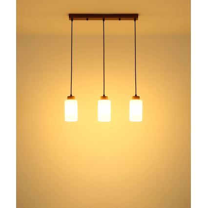 Globo - Závesný luster na lanku 3xE27/60W/230V dub/biela