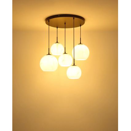 Globo - Závesný luster na lanku, 5 × E27, max. 60 W, 230 V, priemer 75 cm