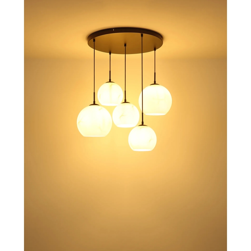 Globo - Závesný luster na lanku, 5 × E27, max. 60 W, 230 V, priemer 75 cm