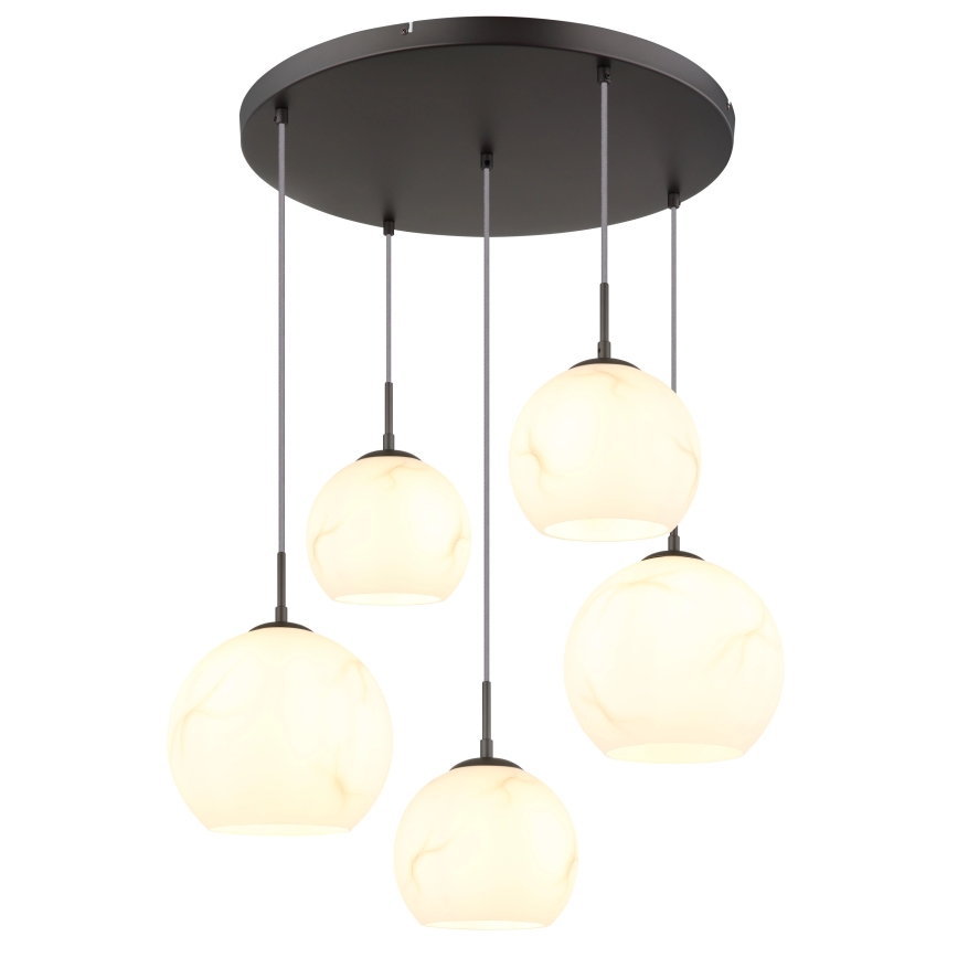 Globo - Závesný luster na lanku, 5 × E27, max. 60 W, 230 V, priemer 75 cm