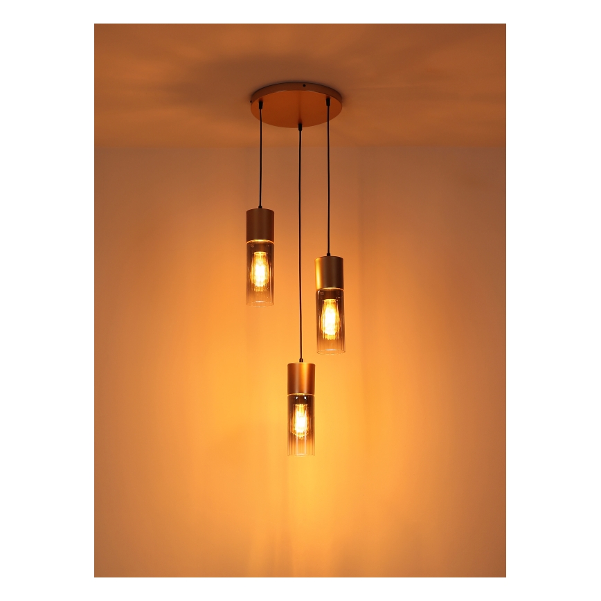 Globo - Závesný luster na lanku 3xE27/25W/230V bronzový pr. 30 cm