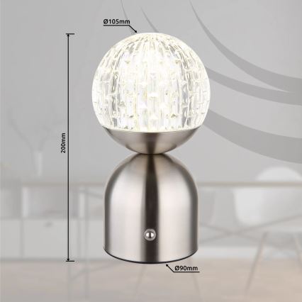 Globo - LED Stmievateľná dotyková stolná lampa LED/2,5W/3,7V 2700/4000/6500K 1800 mAh USB matný chróm