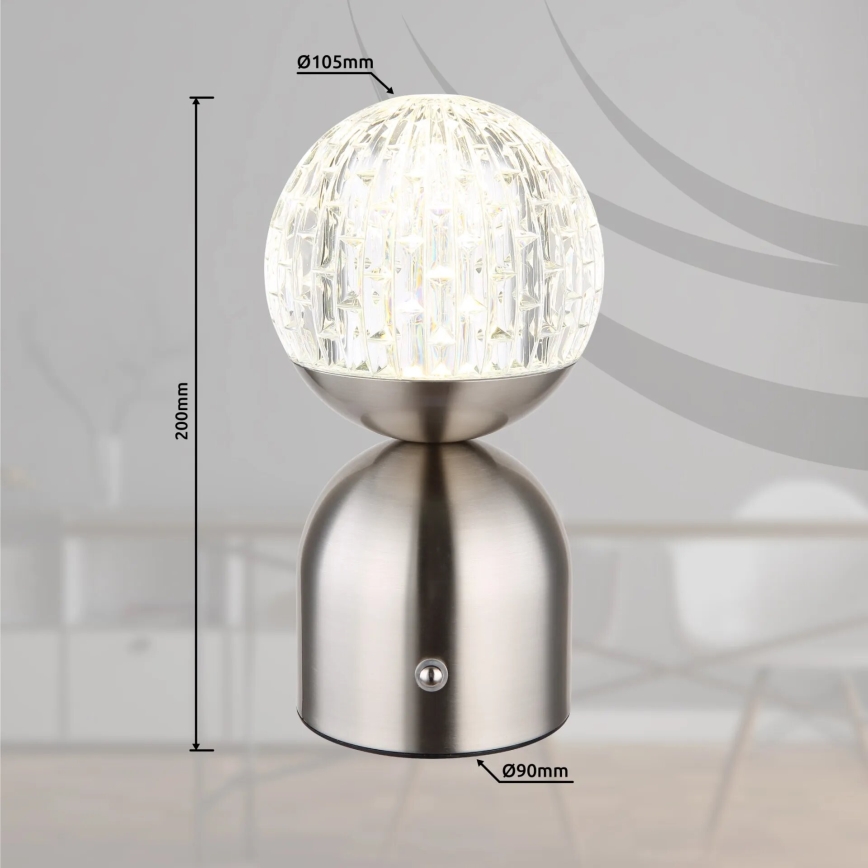 Globo - LED Stmievateľná dotyková stolná lampa LED/2,5W/3,7V 2700/4000/6500K 1800 mAh USB matný chróm