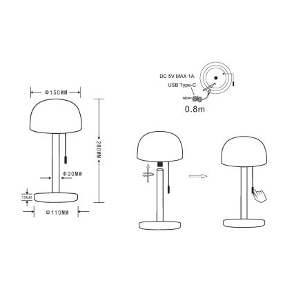 Globo - LED Nabíjacia stolná lampa LED/1,5W/3,7V 3000/4200/6000K 1800mAh mosadz