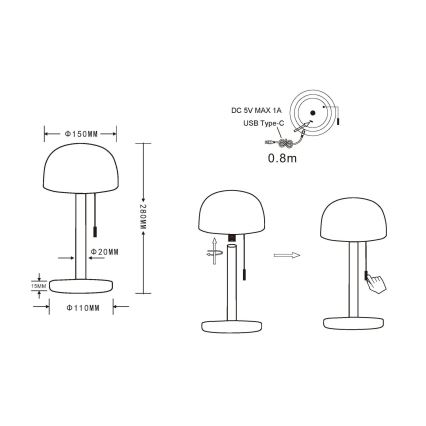 Globo - LED Nabíjacia stolná lampa LED/1,5W/3,7V 3000/4200/6000K 1800mAh čierna