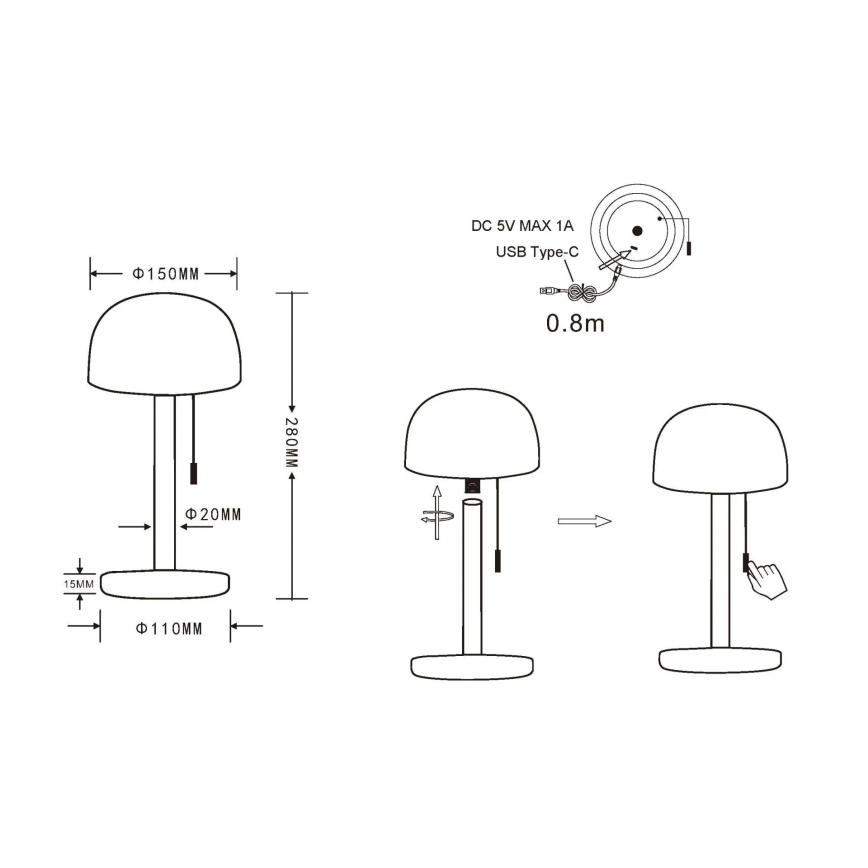 Globo - LED Nabíjacia stolná lampa LED/1,5W/3,7V 3000/4200/6000K 1800mAh čierna