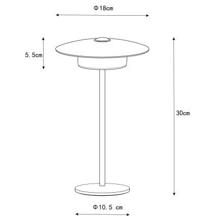 Globo - LED Vonkajšia nabíjacia dotyková stolná lampa LED/3W/3,7V 1800/2700/3000K IP44 1800 mAh čierna