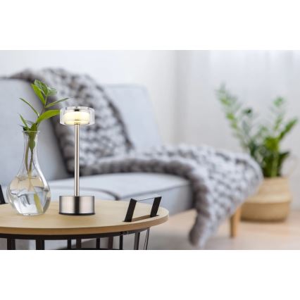 Globo - LED Stmievateľná nabíjacia dotyková stolná lampa LED/2,5W/3,7V 2700/4000/6500K 1800mAh matný chróm