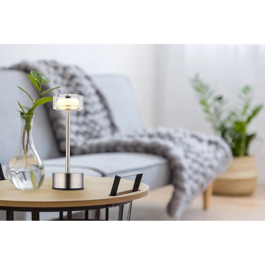 Globo - LED Stmievateľná nabíjacia dotyková stolná lampa LED/2,5W/3,7V 2700/4000/6500K 1800mAh matný chróm