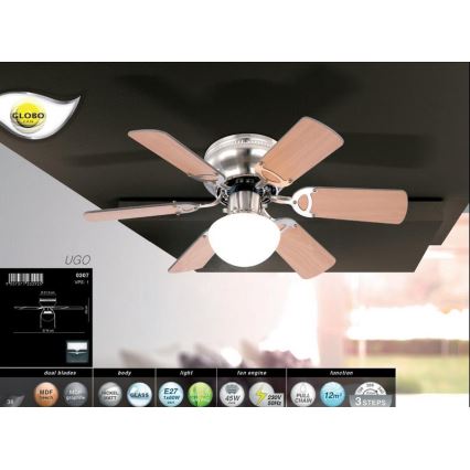 GLOBO 0307 - Stropný ventilátor UGO 1xE27/60W/230V