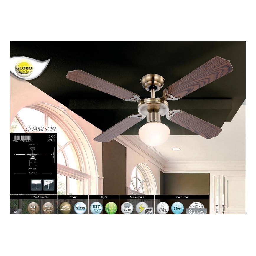 Globo - Stropný ventilátor 1xE27/60W/230V