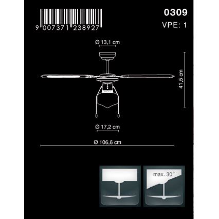 Globo - Stropný ventilátor 1xE27/60W/230V