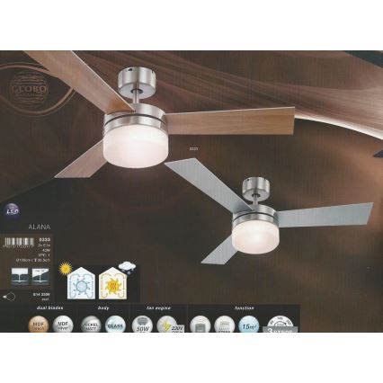GLOBO 0333 - Stropný ventilátor ALANA 2xE14/40W/230V