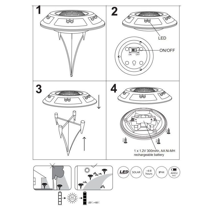 Globo - SADA 2x LED Solárne svietidlo LED/0,72W/3V 3200K IP44 300 mAh