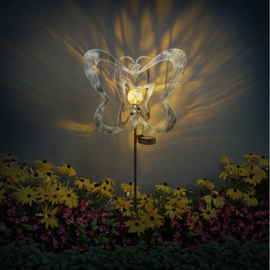 Globo - LED Solárne svietidlo LED/3V IP44 300 mAh strieborný motýľ