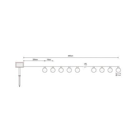 Globo - LED Solárna reťaz 20xLED/0,06W/3,2V 285 cm IP44 600 mAh