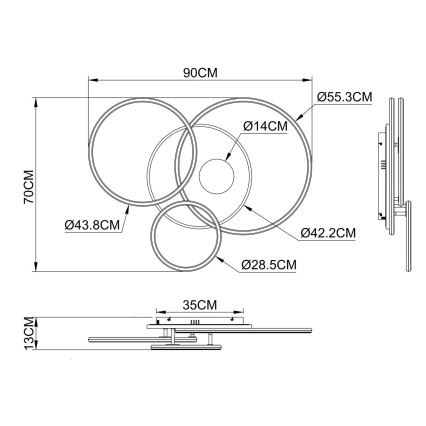 Globo - LED stmievateľné stropné svietidlo LED/54W/230V 2700-6500K 90x70 cm antracit/zlatá + diaľkové ovládanie
