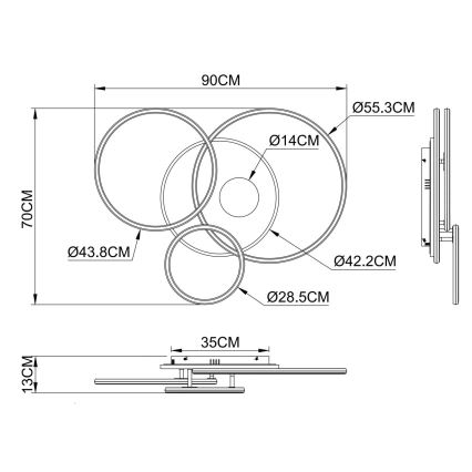 Globo - LED stmievateľné stropné svietidlo LED/54W/230V 2700-6500K 90x70 cm strieborné + diaľkové ovládanie