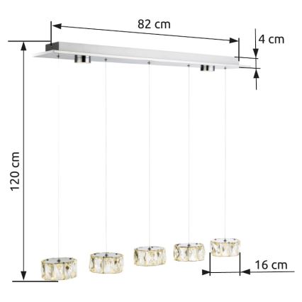 Globo - LED Luster na lanku LED/52W/230V 4000K lesklý chróm/číra