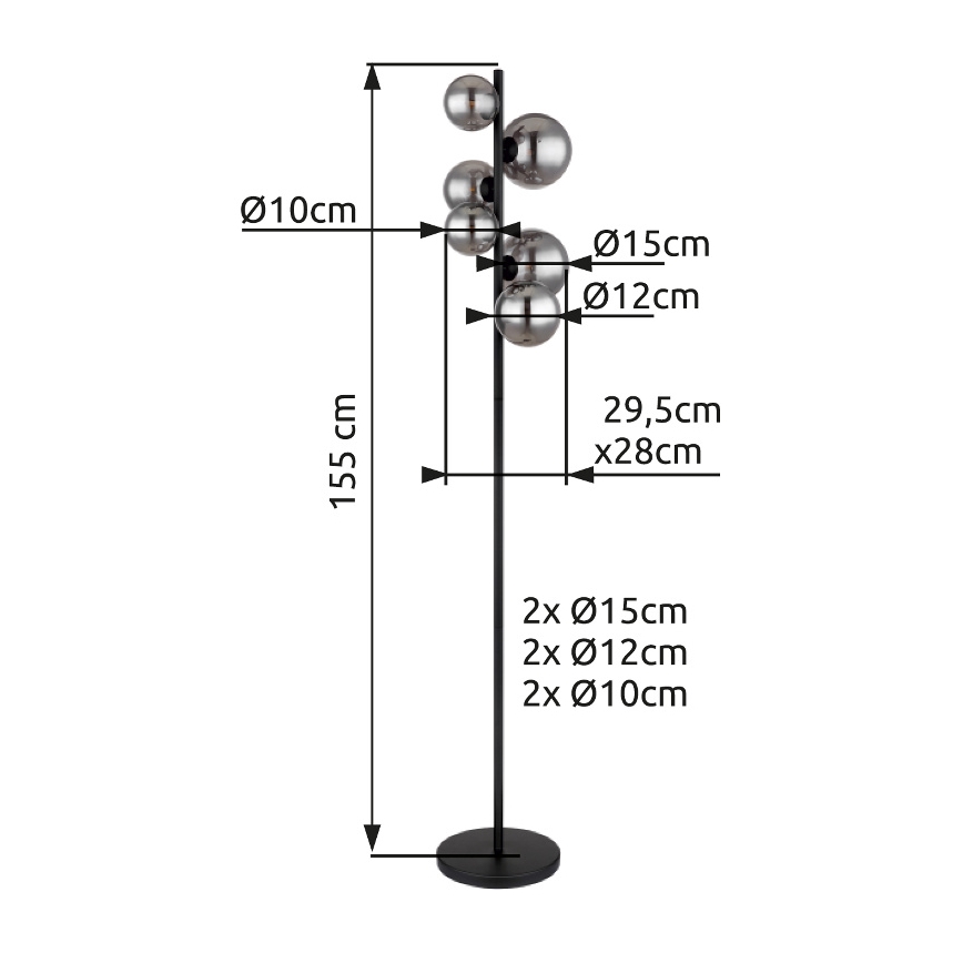 Globo - LED Stojacia lampa 6xG9/3,5W/230V dymová/čierna