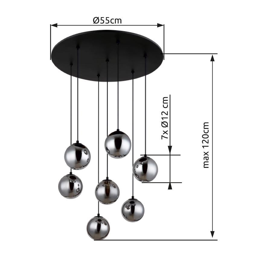 Globo - LED Luster na lanku 7xG9/3,5W/230V dymová/čierna