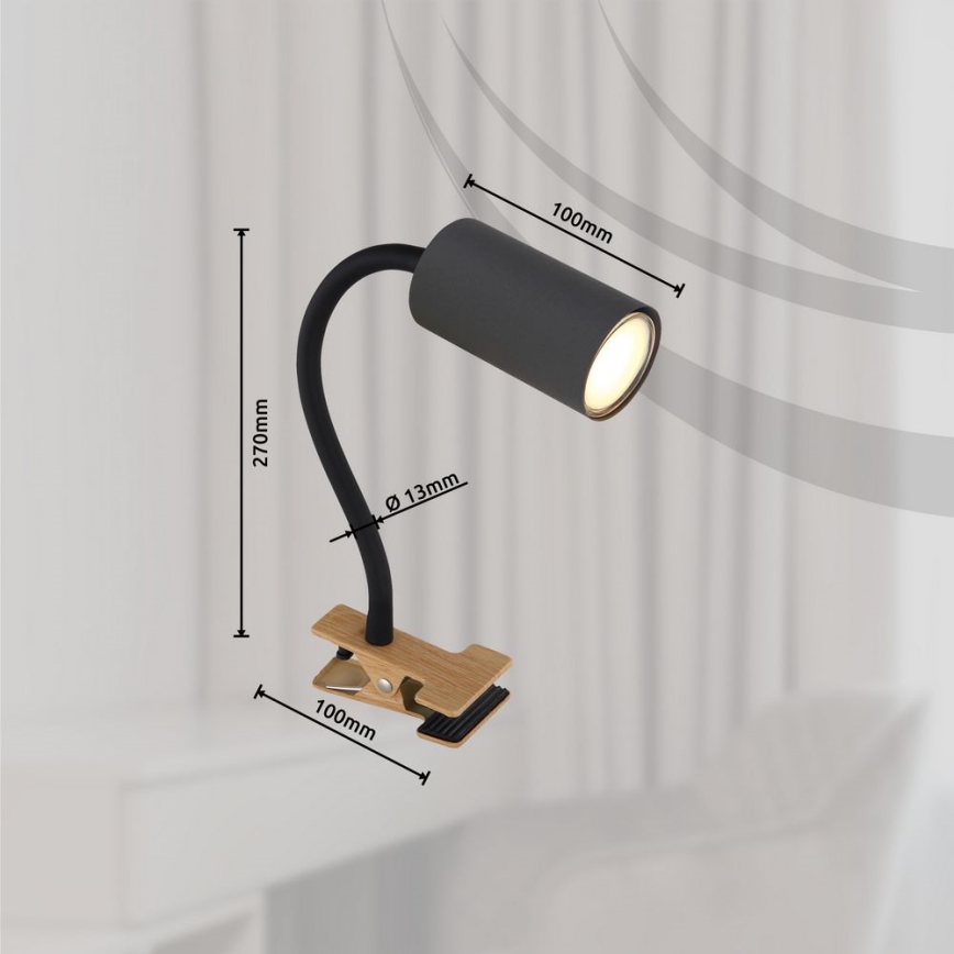 Globo - Flexibilná lampa s klipom 1xGU10/25W/230V šedá/hnedá