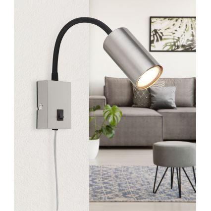 Globo - Flexibilná nástenná lampa 1xGU10/25W/230V čierna/matný chróm