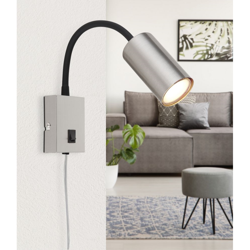 Globo - Flexibilná nástenná lampa 1xGU10/25W/230V čierna/matný chróm